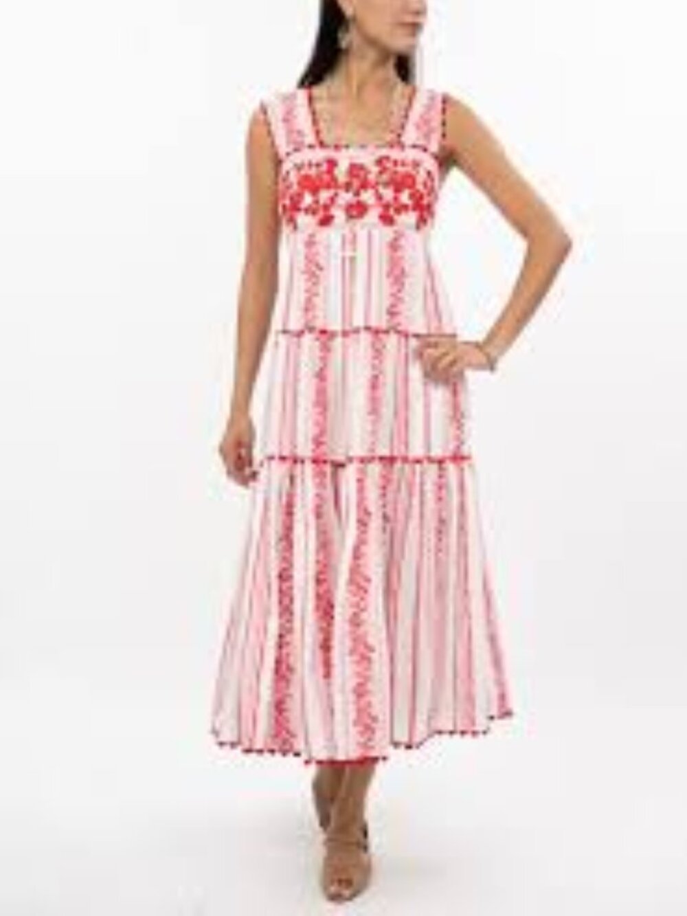Sister Mary Rosa Floral Print Midi Dress, Red/White - Size Medium